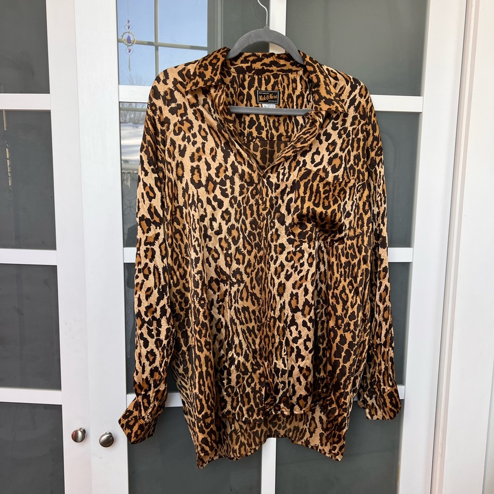 100% silk vintage leopard print shirt
